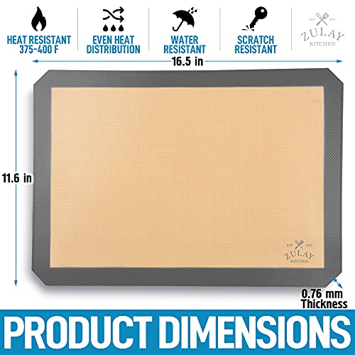 Zulay Kitchen (2 Pack) Silicone Baking Mat Sheet Set - Reusable Baking Mat Nonstick - Half Sheet Baking Mat For Oven - 16.5" X 11.6" (Dark Gray) #TOP2