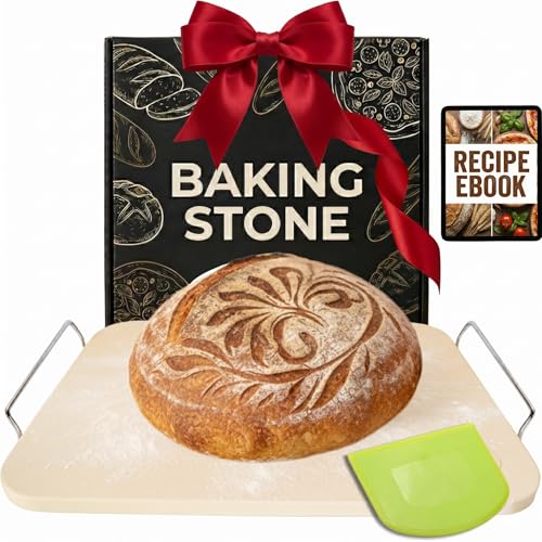 Baking Stone for Bread - 15 inch Baking Stone for Oven with Handles and Dough Tool - Rectangular Bread Stone - High Heat Durable, Easy Transfers with Handles, Natural Cordierite Stone