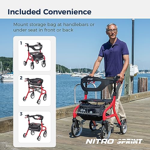Image of Drive Medical Nitro Sprint Rollator Walker with Seat, Tall Size, Red