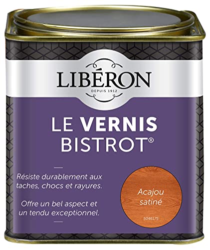 Libéron - Vernis bistrot - Vernis bois - Meubles Boiseries Objets - Très haute qualité - Anti-taches - Anti-chocs et rayures - Tendu bon - Acajou Satin -...