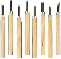 Kit 8 Peças para Entalhe e Escultura em Madeira | Ferramentas para Xilogravura com Cabo de Madeira e Lâmina de Aço | Cabos de Madeira Ergonômicos