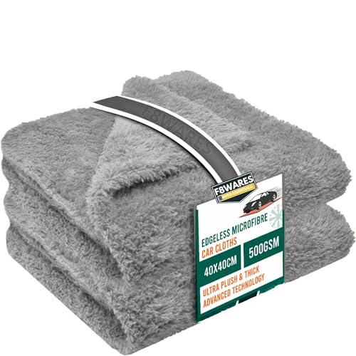 Image of F8WARES 2PK Microfiber Cloth for Car -Edgeless 550 GSM Absorbent Car Cleaning Cloth 40X40 cm - Micro Fiber Cloth for Car Cleaning - Car Washing Clothes Microfiber Towel - Microfiber Cloth for Bike
