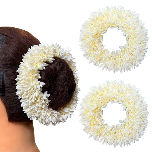 CUPMER Mogra Gajra for Hair Bun (Pack of 2) White Artificial Flower Juda Band for Women South Indian Bridal & Dance Accessory