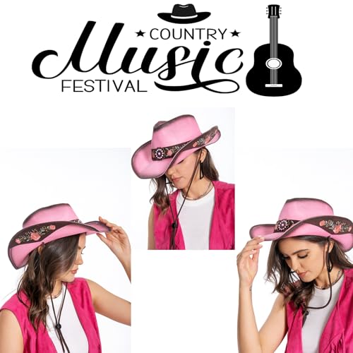 Image of Cowboy Hats for Women, Brown Cowgirl Hats Classic Straw Western Hats for Women Music Festival Party Beach.