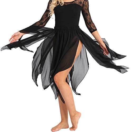 Freebily Women's Chiffon Belly Dance Side Split Lightweight Handkerchief Maxi Skirt Performance Costume Black One Size #TOP17