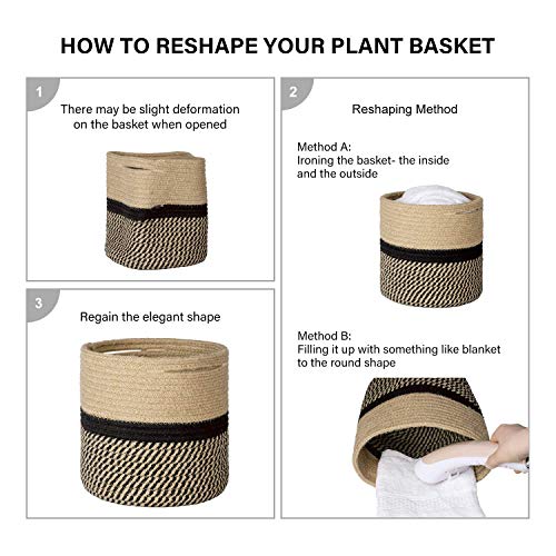TIMEYARD Sturdy Jute Rope Plant Basket Modern Woven Basket up to 7.5 Inch Flower Pot Floor Indoor Planters, 8” x 8” Storage Organizer Basket Rustic Home Decor, Black Stripes - Thumbnail 6