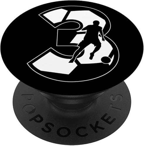Miniatura 1 de Fútbol número 3  Camiseta de fútbol europeo 3 fußball PopSockets agarre y soporte para teléfonos y tabletas, Negro
