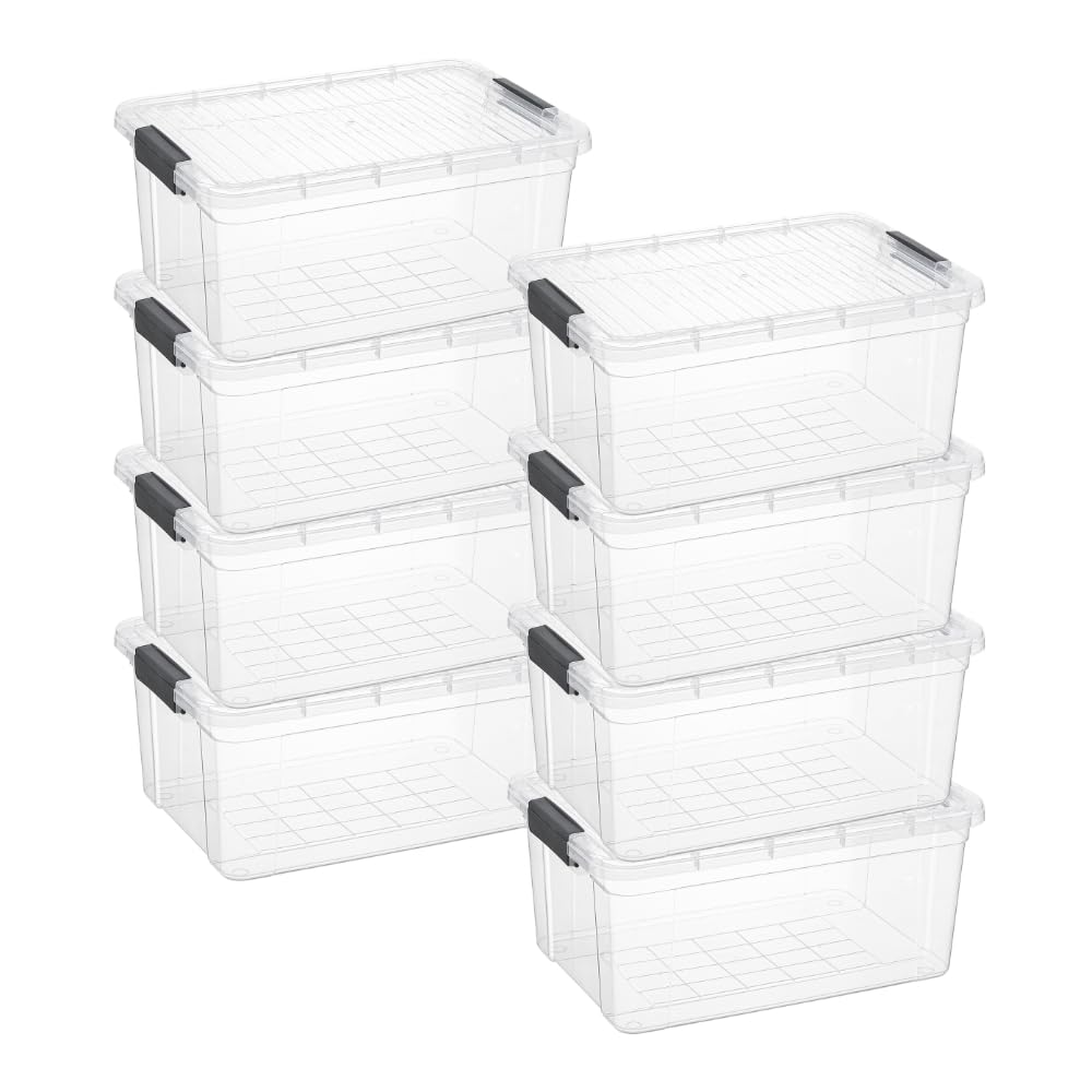 Superio Storage Bins with Lids, Clear Plastic Containers for Organizing, Stackable Totes, BPA Free, Odor Free, Organizer Boxes for Home, and Dorm (8 Pack, 36 Qt)