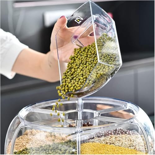 Image of proxin Large Grain Dispenser, Grain - Rice Storage Container Kitchen,6 Grid 360Rotation Cereal Dry Food Rice Bucket, Airtight Food Storage Box with Lid & Measuring Cup (Green)