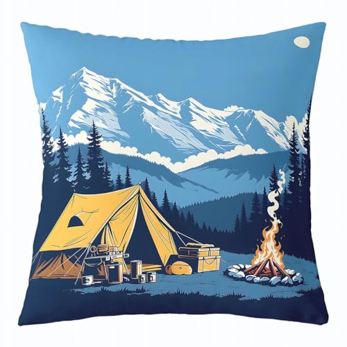 Camping Themed Throw Pillow Covers 24x24 Retro Cartoon...