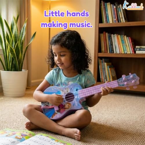 Image of Frozen Theme Guitar (Small) for Kids- 4 String Mini Fingerstyle Musical Instrument - Short Scale Acoustic Toy Guitar - Best Educational Birthday Gift for Boys & Girls 3+ Years, Turkish Blue