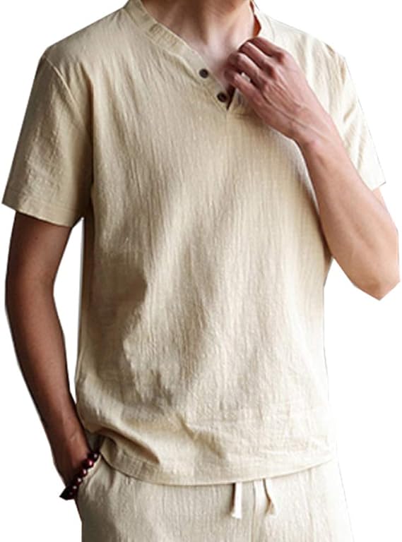 Amazon Ncfbag半袖 Tシャツ メンズ 夏服 Vネック 麻 無地 カジュアルシャツ Tシャツ カットソー 通販