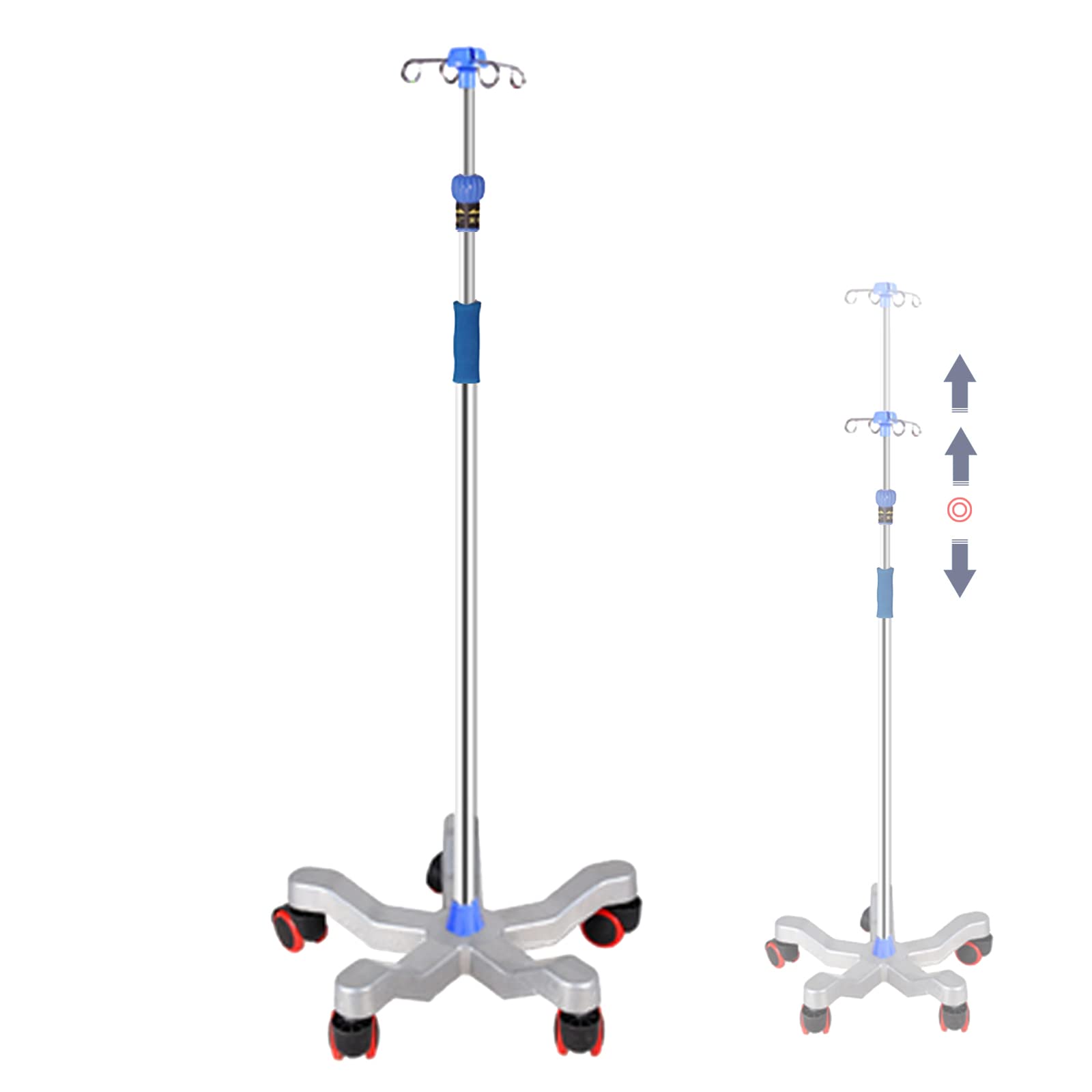 Support de Perfusion médical rétractable Portable Support de Perfusion médical réglable en Hauteur Support de Perfusion Pliable avec 4 Crochets pour hôpital, Clinique privée et Maison
