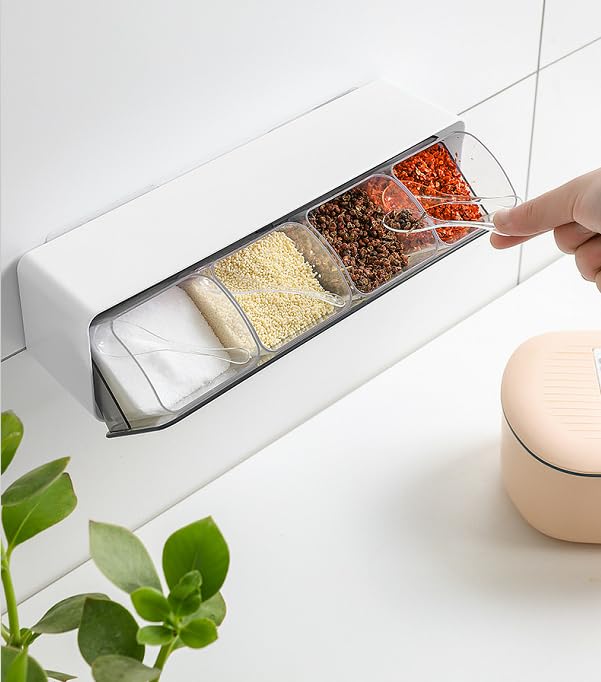 ADL Essentials -Wall mounted Dressing,Seasoning and Spice dispenser for Kitchen|Pack of 1 |Seasoning box |Self Adhesive,Masala box for Kitchen,Kitchen spice storage organiser with Spoon (B0DCSXGYGB) Amazon Price History, Amazon Price Tracker
