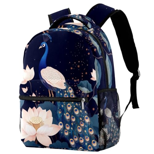 Sac à dos de voyage Peacock Lotus multicolore pour l'école et les sorties de taille unique