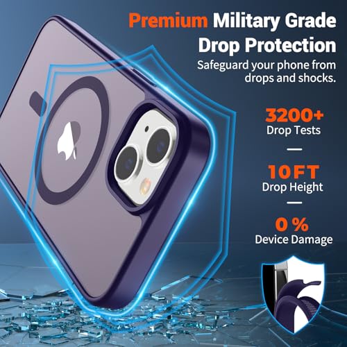 Image of SUPFINE Magnetic for iPhone 15 Plus Case & iPhone 14 Plus Case(Compatible with MagSafe)(Military Grade Drop Protection) Translucent Shockproof Phone Cover,Dark Purple