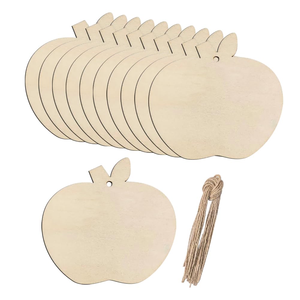 FSSTUD 30 Pcs Large Wood Apple Cutouts Wooden Apple Shaped Hanging Ornaments Unfinished Fruit Cutouts Decorative Wood Slices Pieces Gift Tags with Twine for Christmas Decoration