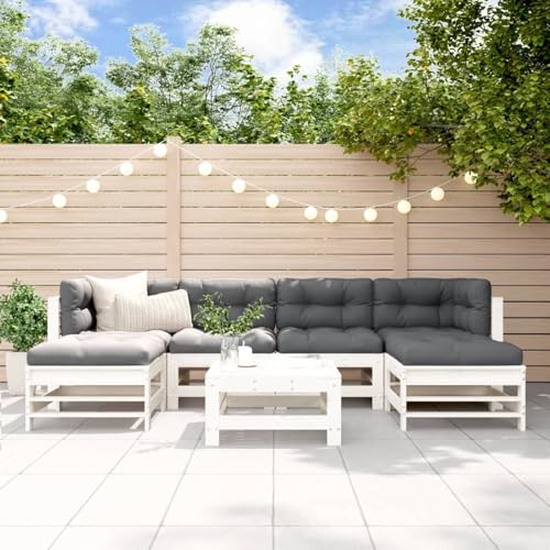 Rantry Juego de Muebles jardín 7 Piezas y Cojines Madera Maciza Blanco, Conjunto de Muebles de Jardín, Juego de Mesa y Sillas Decoración para Terraza Patio Balcón Tipo 8 Conjuntos de jardín