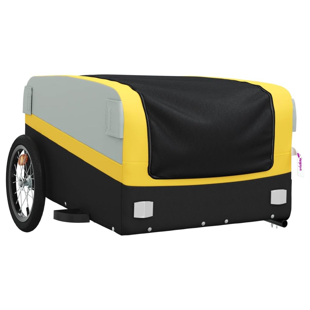 Remolque para bicicleta de hierro negro y amarillo de 45 kg, remolque de carga para bicicletas, remolque grande para carga de bicicletas, carrito de almacenamiento de carga para bicicletas, portaequ