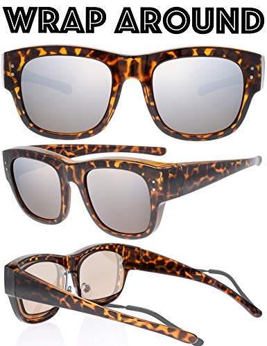 Image of The Fresh High Definition Polarized Wrap Around Shield Sunglasses for Glasses - Leather Eyeglasses Case
