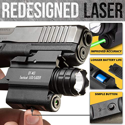 DefendTek DT-M3 Rechargeable Rail Mounted Green Laser Sight Combo Tactical LED Rail Mount Gun Flashlight with Quick Release 5mW 650nm Laser - Thumbnail 5