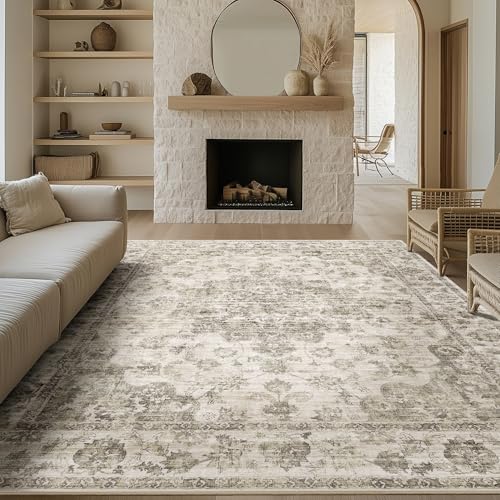 WondRg 9x12 Neutral Area Rug Taupe Vintage Living Room Bedroom