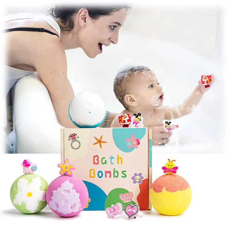 Kids Bath Bombs with Surprise Toys Inside, 4 Piece CHAOBANG Bath Bomb Gift Set with 4 Fun Toys, Handmade Bubble Ball Kit for Kids Organic Bubble Bath Bombs for Boys and Girls Birthday, Christmas Gifts