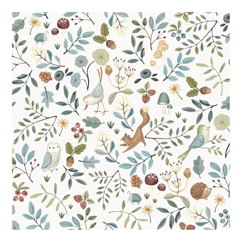 Little Dutch Papier peint intissé pour chambre d'enfant Forest Wonders blanc bleu 10 m x 0,53 m | Facile à poser et à enlever