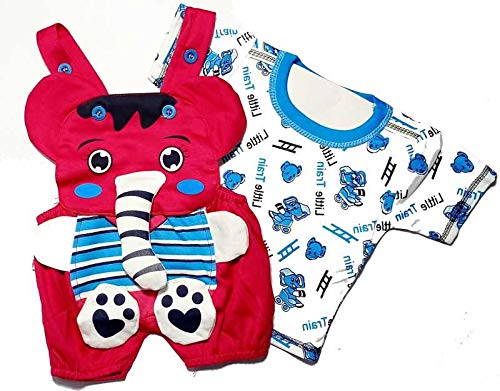 Corp Wed Kids Ethnic Hathi Dungaree (Elephant) Fancy wear Dresses (6-9 Months, Dark Pink) 1
