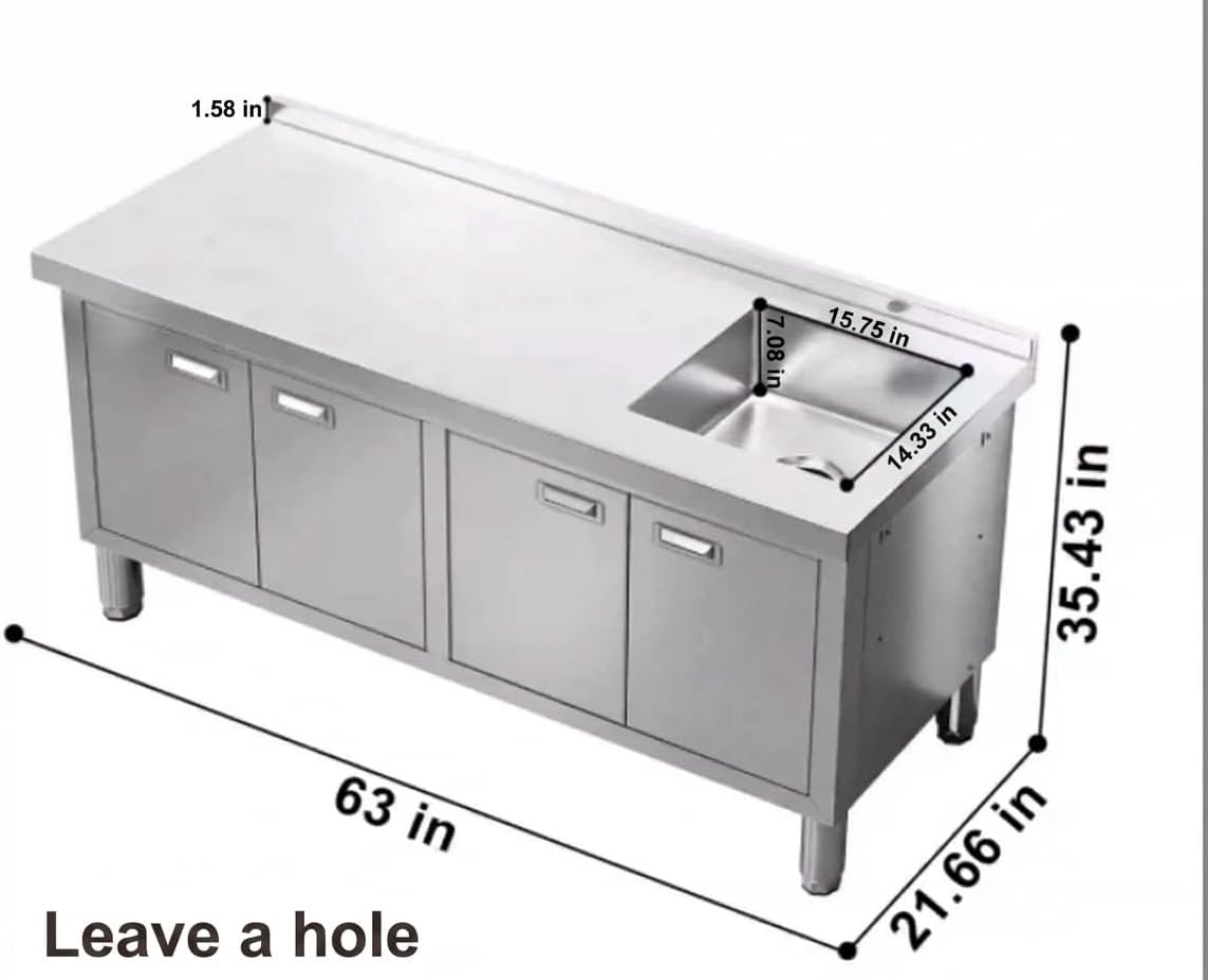 63" x 21" Stainless Steel Utility Sink Heavy Duty Commercial Sink Freestanding Laundry Sink with Large Capacity Storage Cabinet for Outdoor Kitchen Restaurant Hotel Cafe and Garage