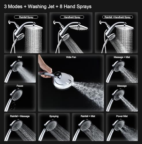 Image of Rain Shower Head with Handheld Showerhead, Chrome 1.8GPM 460311 + Holder