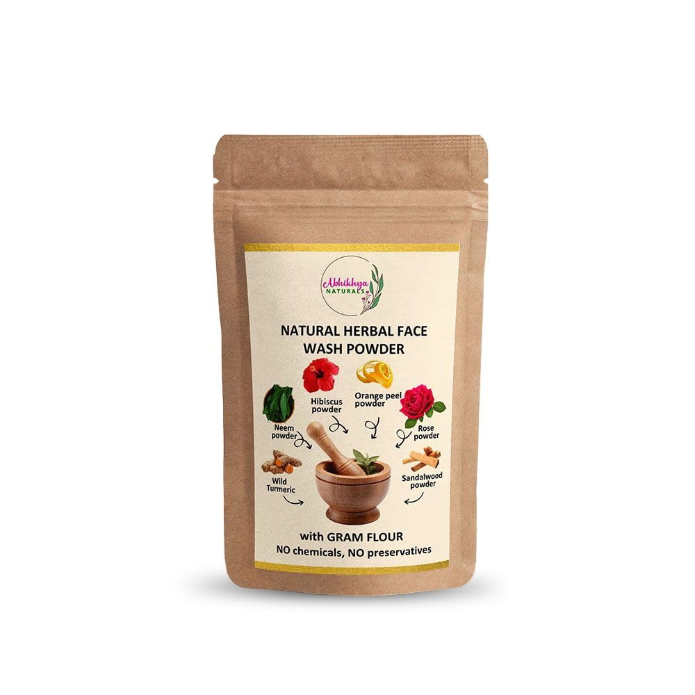 Abhikhya Naturals Herbal Face Wash Powder, All Skin Types, 100 gm | Wild Turmeric, Gram Flour, Neem & Sandalwood, Gently Cleanses & Removes Oil, For Men & Women