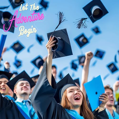 Image of Let The Adventure Begin Neon Sign, Pink & White LED Neon Light for Wedding Backdrop, Bachelorette Party Decor, Bridal Shower Photo Booth, Bedroom Wall Art, USB Powered Dimmable Neon Wall Sign