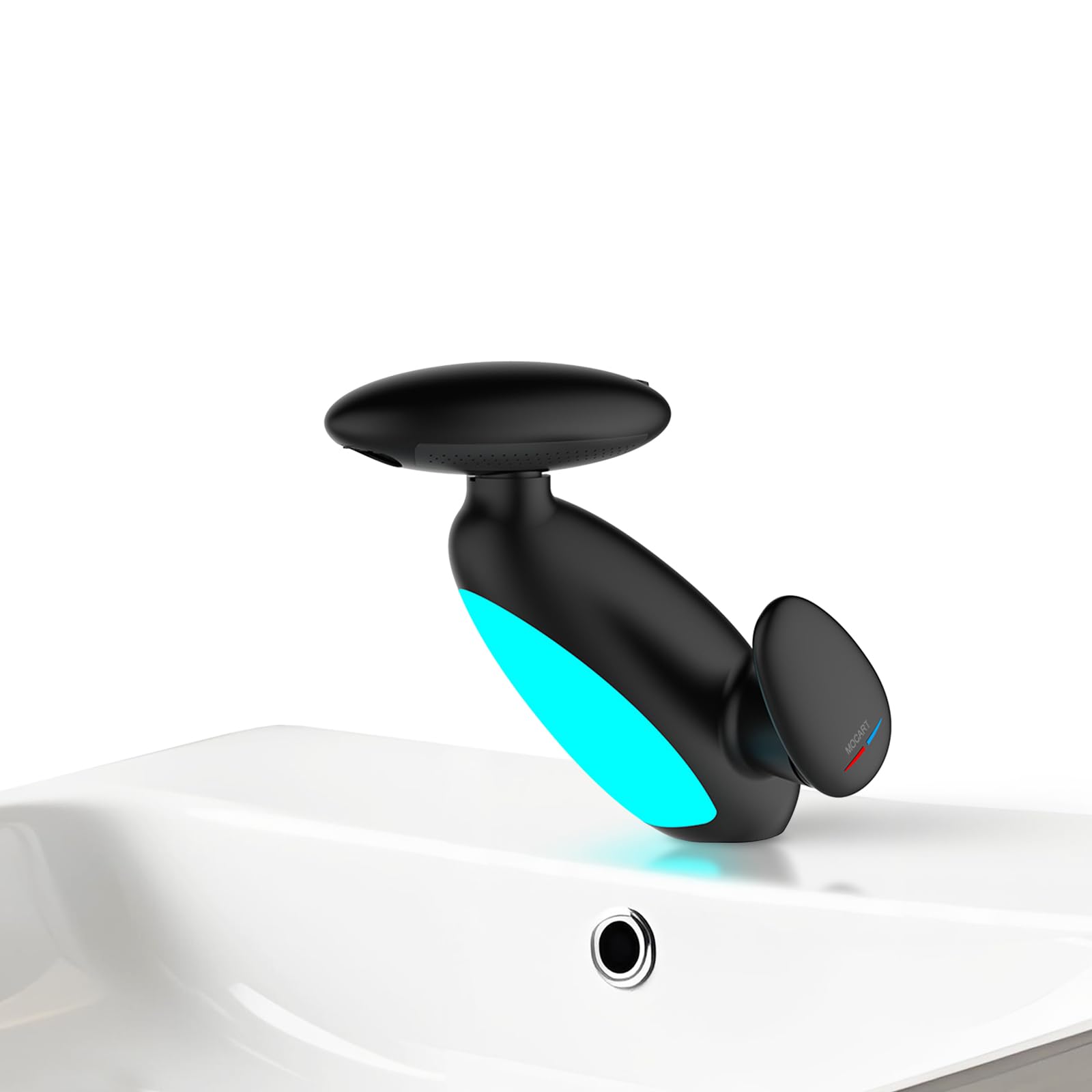 Wasserhahn Bad Ausziehbar mit Mehrfarbige Beleuchtung, 4 Modus, 360° Drehbar Ausziehbar, Keramikkartusche, Badezimmer Armatur mit 3/8 Zoll Anschluss (Mattschwarz)