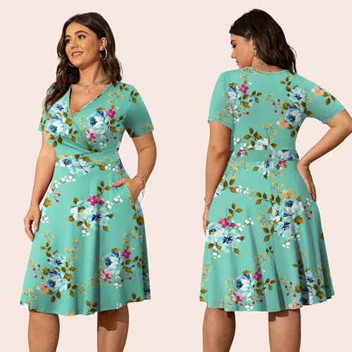 Image of POSESHE Womens Plus Size Dresses Sleeveless Wrap V-Neck Sundress Casual Summer Wedding Guest Cocktail Dress with Pockets