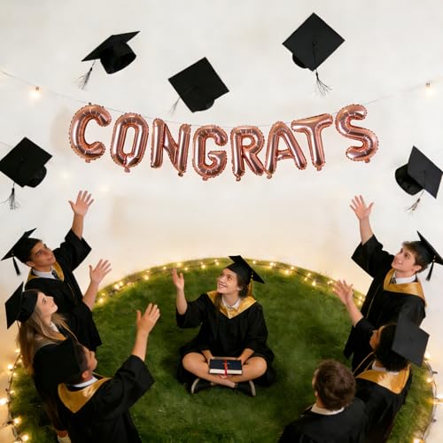 Image of Graduation banner Congrats Balloons Rose Gold For Graduation Party Decorations Decor, 17 inch