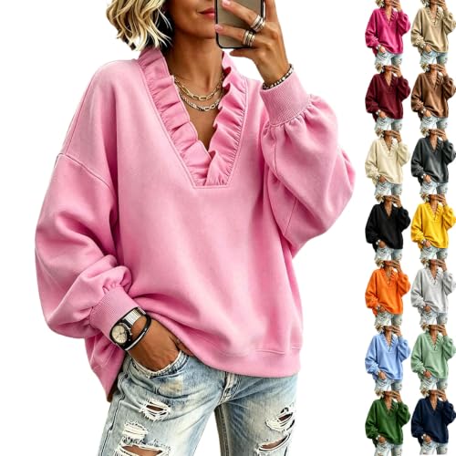 Mock Neck Tops for Women Ruffle V Neck Ruffle Sweatshirt for Women - image 1