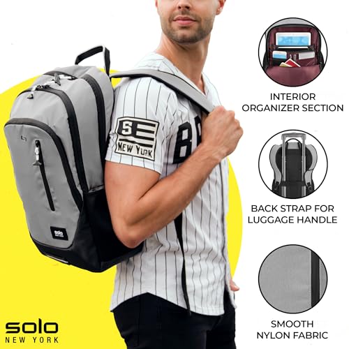 Solo New York Laptop Backpack for Women & Men -Carry On Bookbag for Travel & Work, Lightweight Bag, Side Mesh Pockets, Padded Straps, Fits 15.6" Computer - Region, Grey2