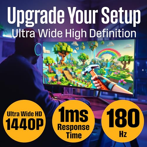 Image of Westinghouse 34 Inch Curved Ultrawide Gaming Monitor, 180Hz, AMD FreeSync Support, Low Motion Blur, 1500R Curve, 3440 x 1440, for PC Games with Built in Speakers, 2X DisplayPort, 2X HDMI