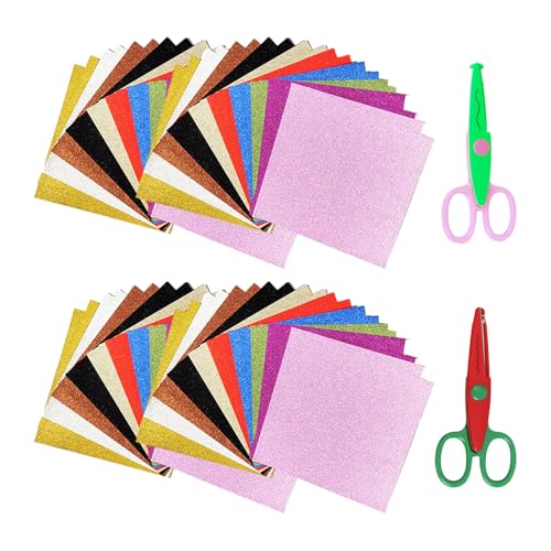 XMNIVATE 40 Sheets Of A4 Glitter Cardboard 2 Pairs Of Plastic ChildrenS Scissors Diy Handmade Materials Suitable For Scrapbooking Classroom Decoration Birthday Parties.