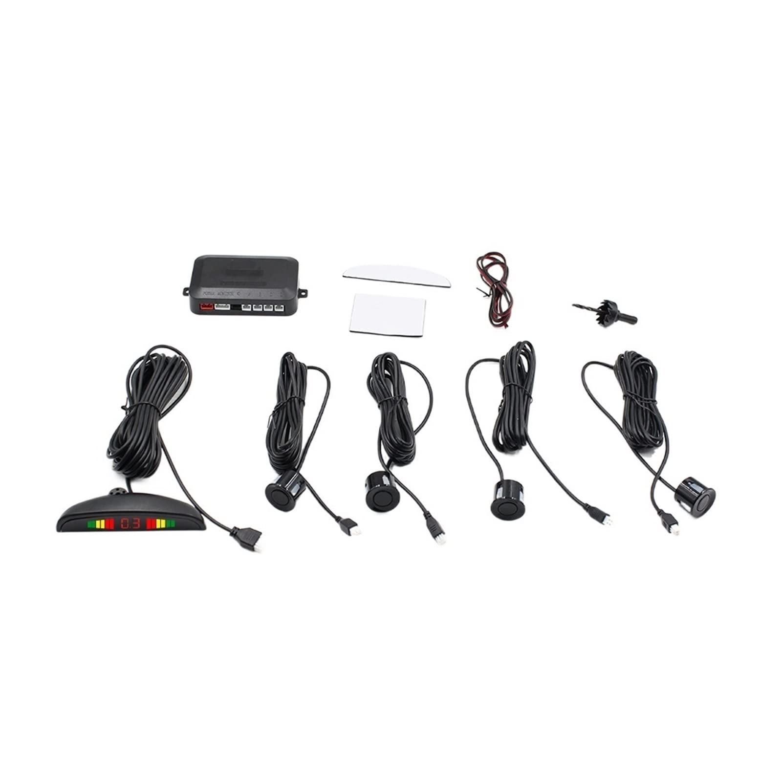 Coche Auto Led Sensor De Estacionamiento Pantalla 4 Sensores Asistencia De Respaldo Inverso Detector De Radar Sistema De Monitor De Luz(Black)
