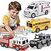 KIZONLY Emergency Vehicle Toys, Toy Cars for Toddlers 1-3 with Police Car, Fire Truck, Ambulance, School Bus, Friction Powered Truck with Light and Sound, Birthday Gift for Boys and Girls Age 3-12