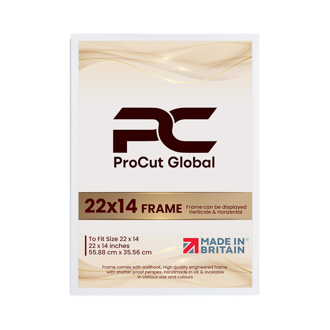 Procut Global 22x14 White Picture Frames - Classic Wooden Photo Frame with Shatterproof Perspex for Wall or Tabletop - Perfect for Posters, Certificates & Prints - Sizes & Colors Available — image 1