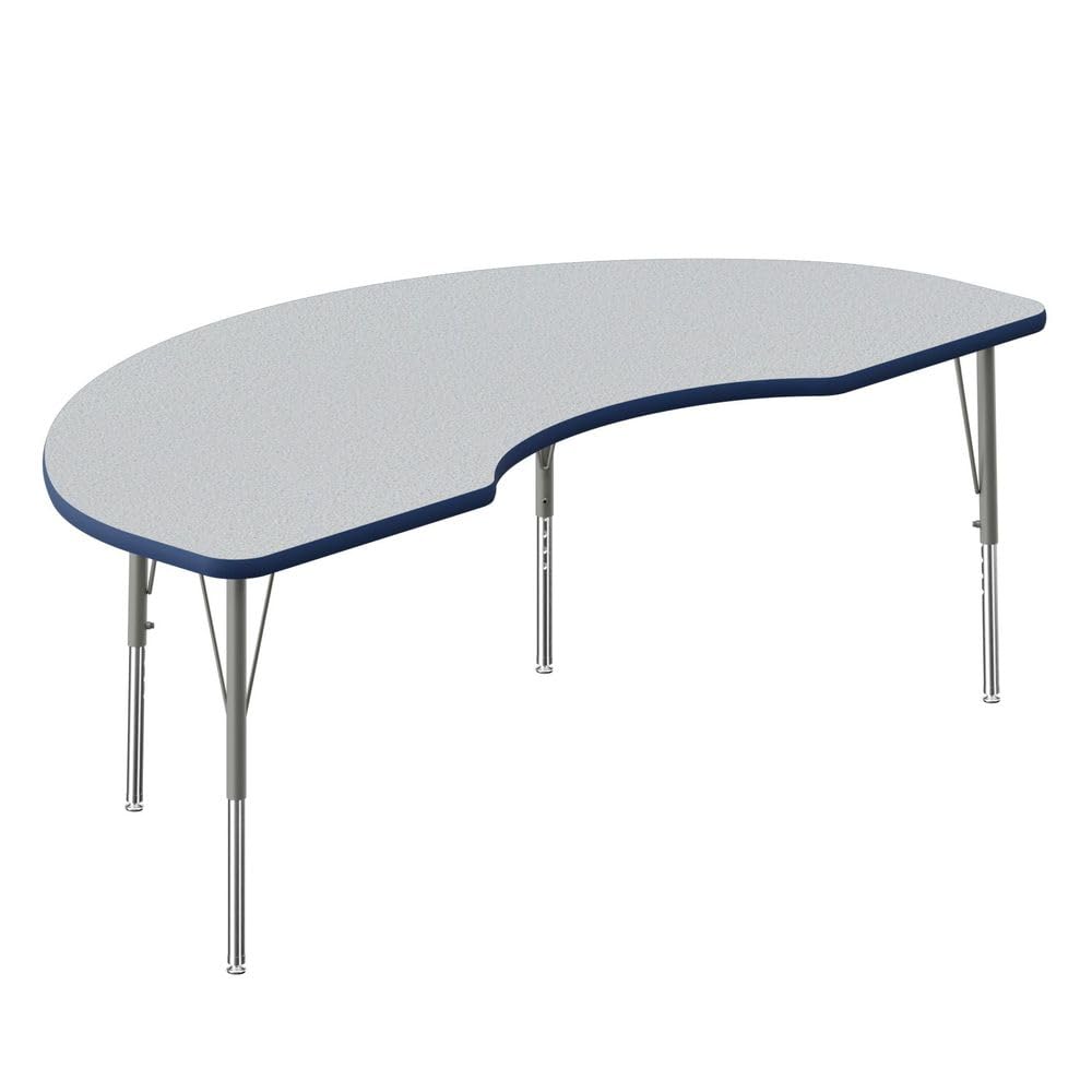 Correll 36"x72" Kidney Shaped Classroom Activity Table, Height Adjustable (19"-29"), Gray Granite Durable Thermal Fused Laminate Top, Silver Mist Base & Blue Edge, School Furniture, Made in The USA