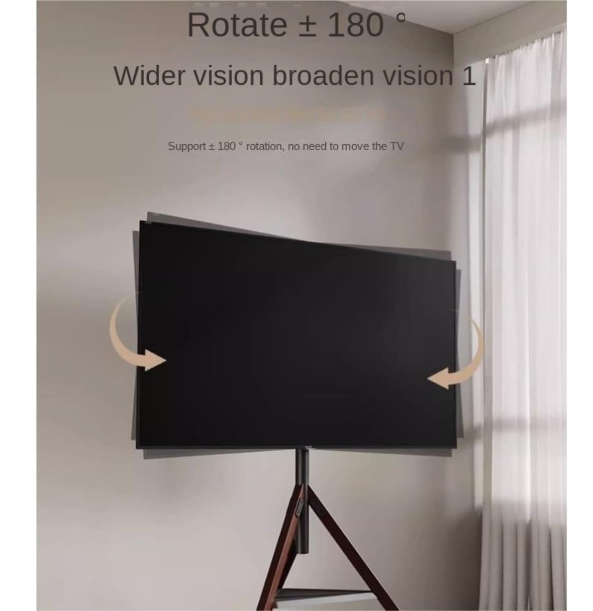 Uniwersalny Uchwyt Tv Stojak Pod Telewizor Na Trójnogu Do Ekranu O Przekątnej Od 32 75 Cali, Z Regulacją Wysokości I Obrotową Podstawą Narożny Podłogowy Drewnianą Tacą Przenośny Regulacją