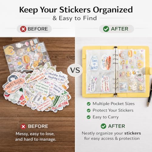 Image of Sticker Binder Organizer with Storage Sleeves,Reusable Stickers Collecting Book Album Holder, A5 Blank Sticker Container Organizer-Yellow