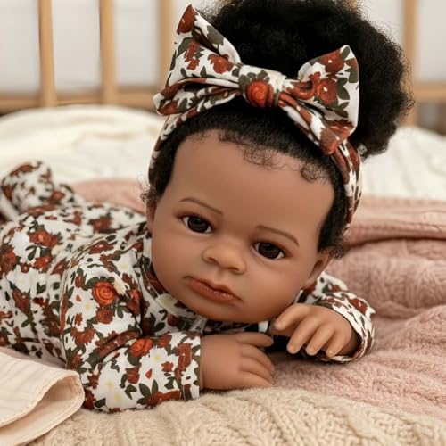 Muñeca Reborn Negra Realista de 18 Pulgadas con Pelo Rizado miniatura 1