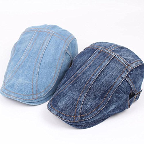 Image of Quanhaigou Unisex Denim Newsboy Hats Flat Ivy Gatsby Cabbie Driving Berets Hat Cotton Dad Cap for Men Women