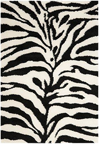 Safavieh Florida Shag Collection Shaggy Rug for Living Room Dining Room, Bedroom, High Pile, Ivory and Black, 99 x 160 cm - Image 2