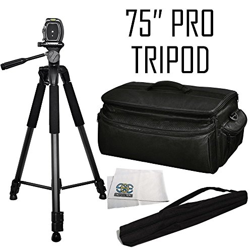 75-inch Professional Series Tripod w/ 3-way Head + Rugged Series Water Resistant, Adjustable Shoulder Strap, Heavy Duty, Shock Proof Pro Camcorder Carrying Case for Panasonic Ag-3da1, Ag-dvc20, Ag-dvx100b, Ag-hmc150, Ag-hmc40, AG-HMC80 Camcorder
